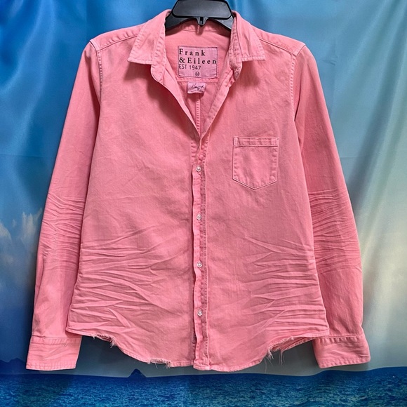 Frank & Eileen BARRY Tailored Button-Up Shirt Famous Denim Size: M Pink - Picture 2 of 16